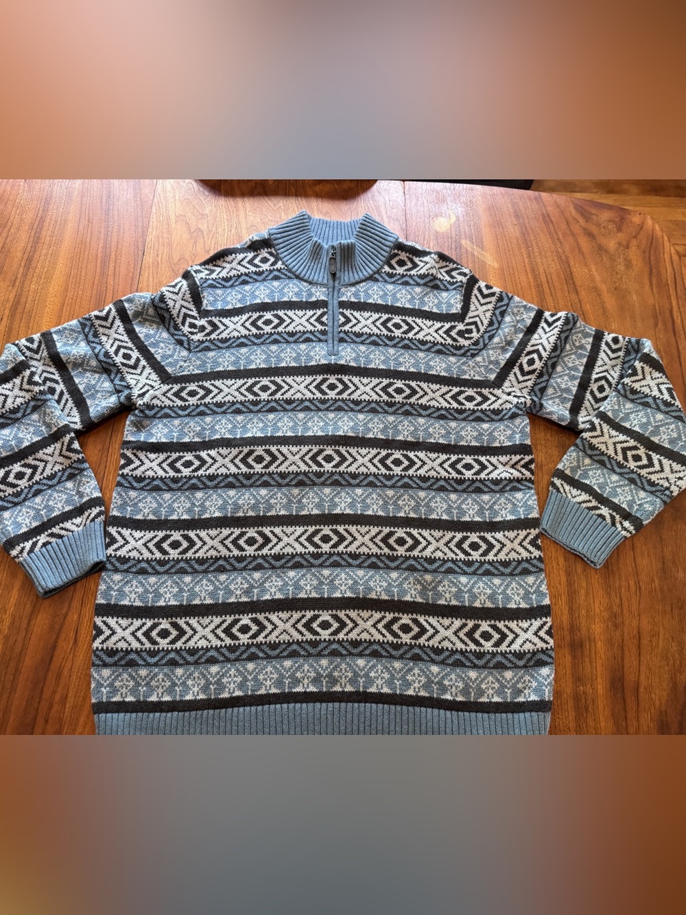LL Bean Men’s Chunky Cotton Fair Isle 1/4 Zip Sweater in GUC XL Tall